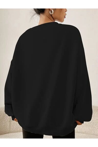 caddekombin Μαύρο φούτερ με λαιμόκοψη με στάμπα πικραλίδας