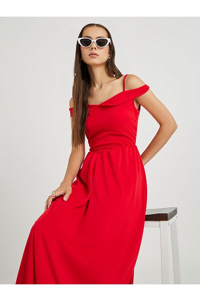 Styli Solid Off Shoulder A-Line Maxi Dress