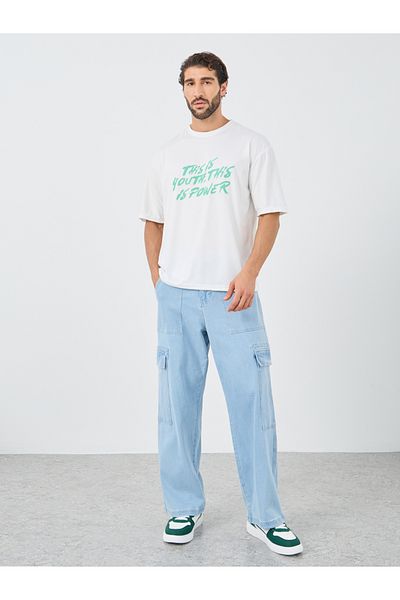 Styli Slogan Print Round Neck Oversized T-Shirt