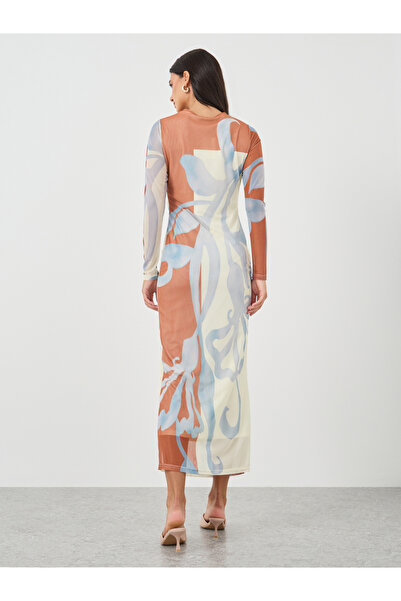 Styli Printed Long Sleeves Bodycon Maxi Dress