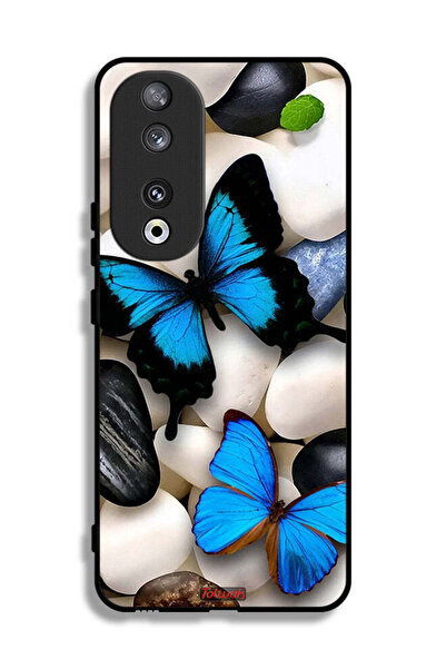 Tolwak غطاء حماية لهاتف Honor 90 بتصميم فراشات على الحجارة