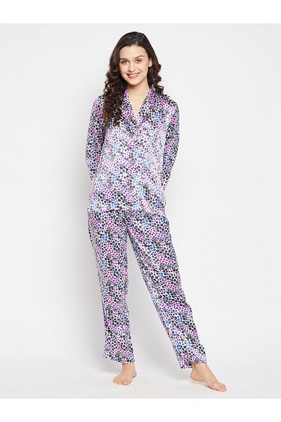 Clovia By Styli Floral Print Shawl Lapel Shirt and Pyjama Set