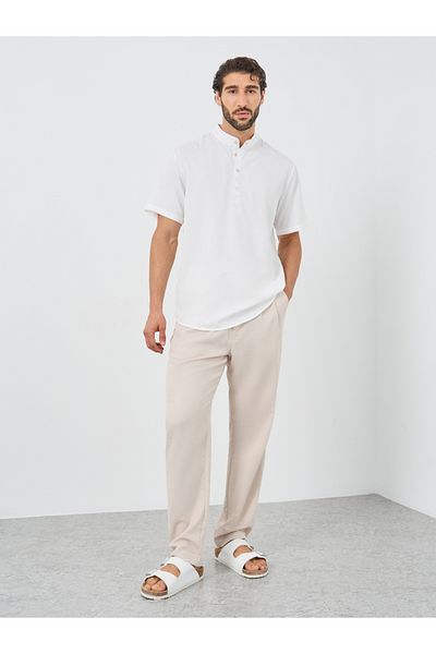 Styli Mandarin Collar Half Placket Short Sleeve Slim Fit Shirt