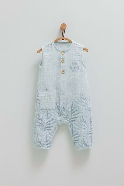 Caramell Little Boy Front Buttoned Sleeveless Long Jumpsuit Blue