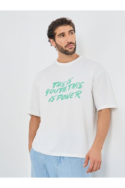 Styli Slogan Print Round Neck Oversized T-Shirt
