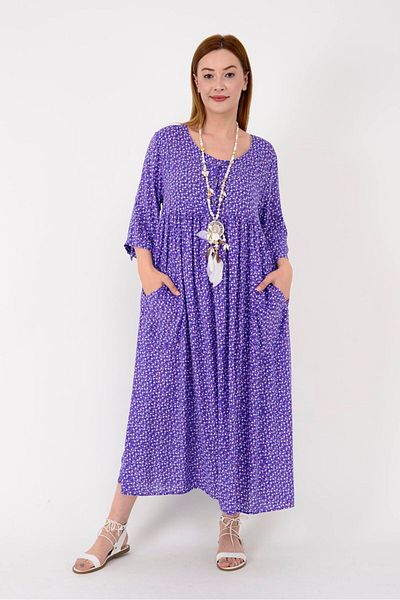 Butik Ayseba Park Moda Crispy Flower Pattern Long Pocket Dress