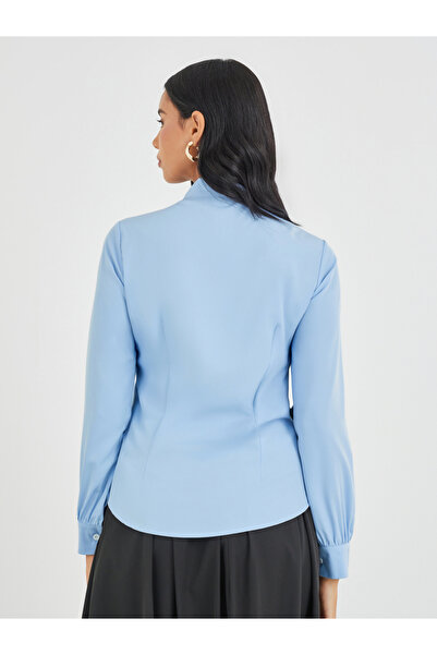 Take Two By Styli Color Block Tie Up Neck Long Sleeve Blouse