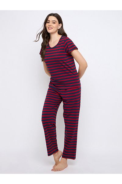 Clovia By Styli Striped Cotton T-Shirt and Pyjama Set