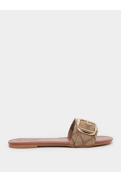 Styli Printed Buckle Detail Flat Sandals