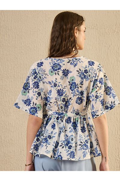 Sanskrutihomes By Styli Floral Print Waist Tie-Up Wrap Top