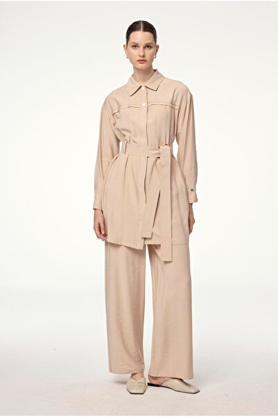 Zühre Gömlek Yaka Kuşaklı İkili Takım