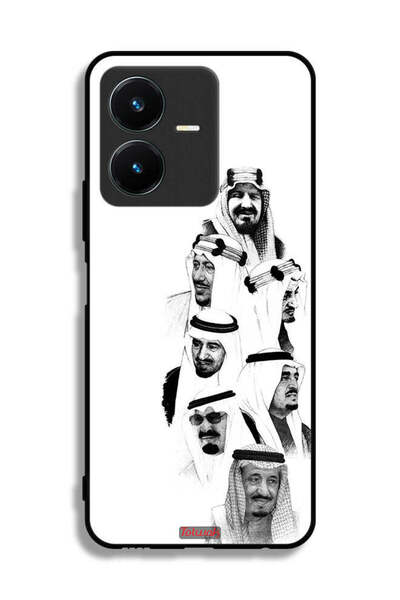 Tolwak غطاء حماية لهاتف فيفو Y22s - فن ملوك السعودية - أبيض وأسود