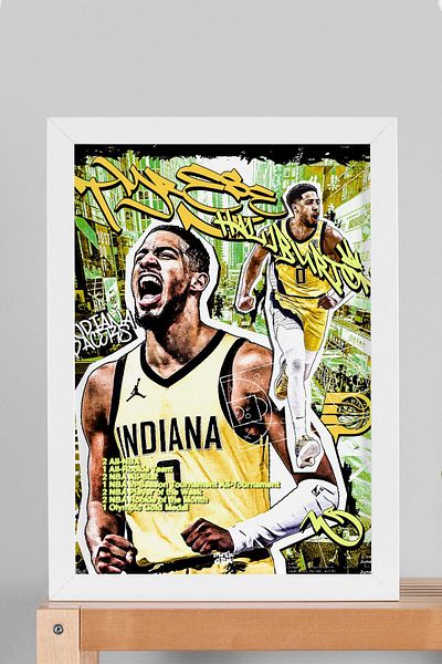 Saturn Tyrese Haliburton Framed Painting - Basketball Nba Poster Painting