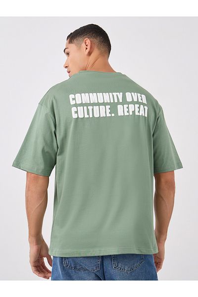 Styli Back and Front Slogan Puff Print Oversized T-Shirt