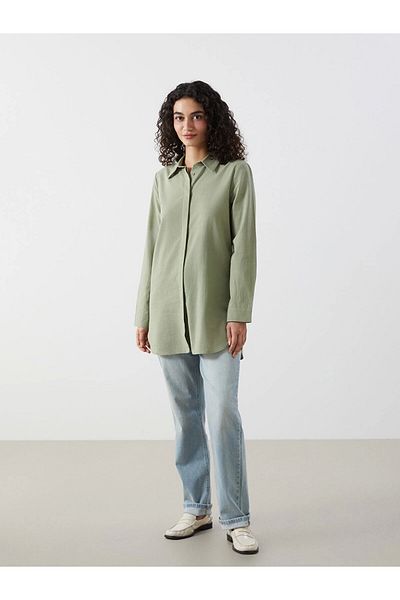 LC Waikiki Γυναικείο πουκάμισο LCW Modest Green Regular Fit