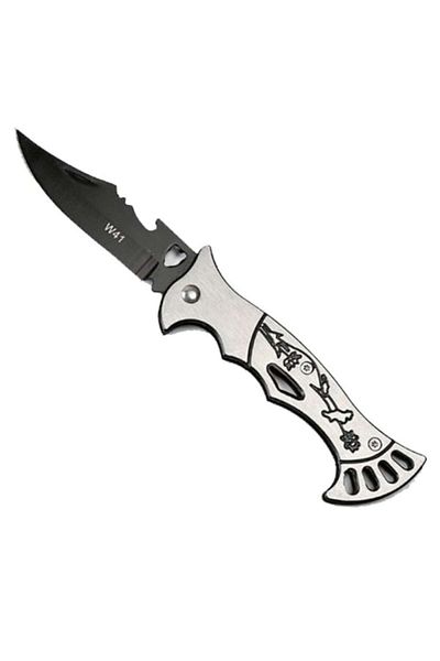 dalimag Cuțit pliabil simplu din oțel inoxidabil cu deschizător, gri, 16 cm, model W41 flori, Dalimag