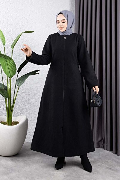 SGS Fur Collar Cashmere Coat Black