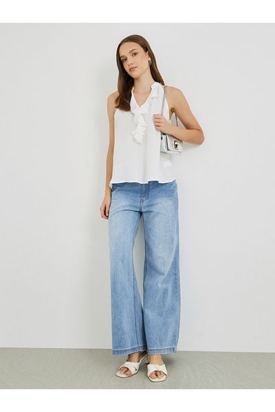 Styli Solid Sleeveless Ruffle Detail Top