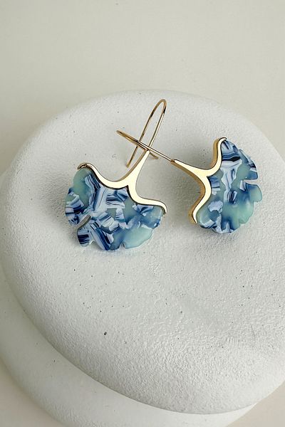 Modex Acrylic Leaf Earrings with Metal Detail Dangle (6cm)