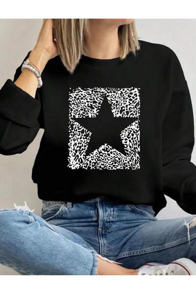 caddekombin Чорна кофта з білим зірковим принтом та велосипедним коміром