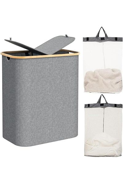 COOYA Laundry Basket,Laundry Hamper,Foldable & Large Capacity,with Lid and Two Removable Inner Bags