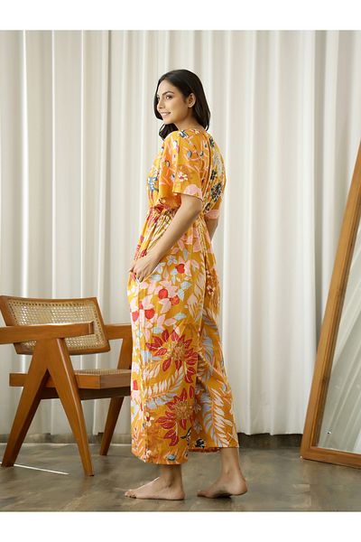 Sanskrutihomes By Styli Floral Printed Cotton Wide Leg Jumpsuit