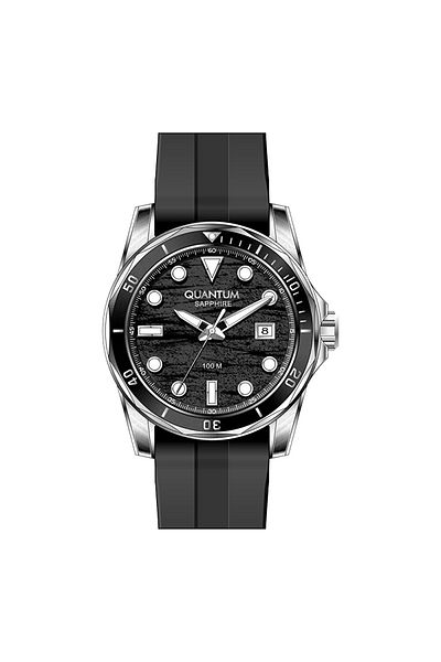 Quantum Adg1229.351 10 Atm Water Resistant Steel Case with Anti-Scratch Sapphire Glass Silicone Cord Black