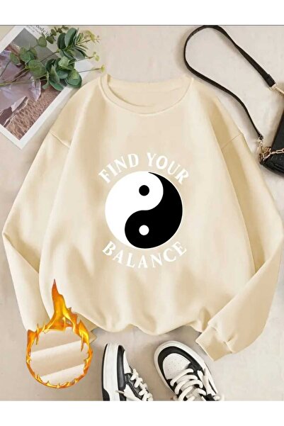 caddekombin Βρείτε το στάθμισμά σας με το μπεζ φούτερ με λαιμόκοψη με στάμπα ...