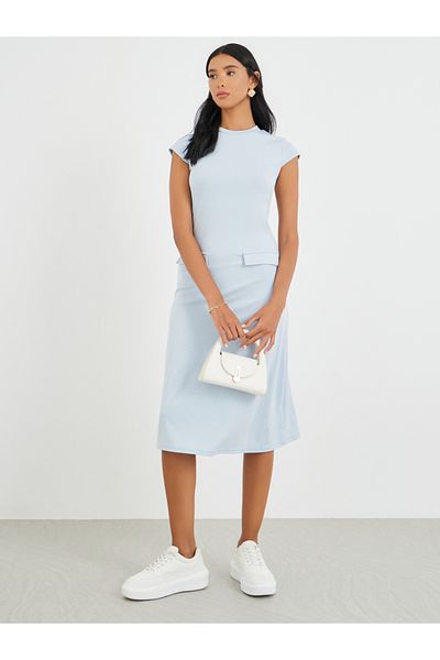 Styli Solid Sleeveless Round Neck Midi Dress