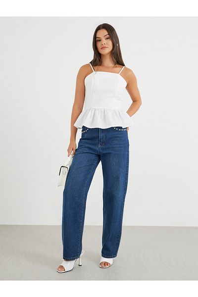 Styli Solid Strappy Peplum Top
