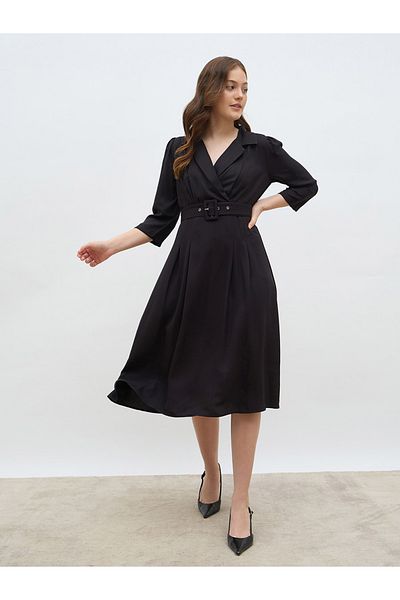 Styli Solid Pleated A-Line Wrap Midi Dress