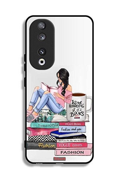 Tolwak غطاء حماية لهاتف Honor 90 بتصميم فتاة وكتب الموضة والفن