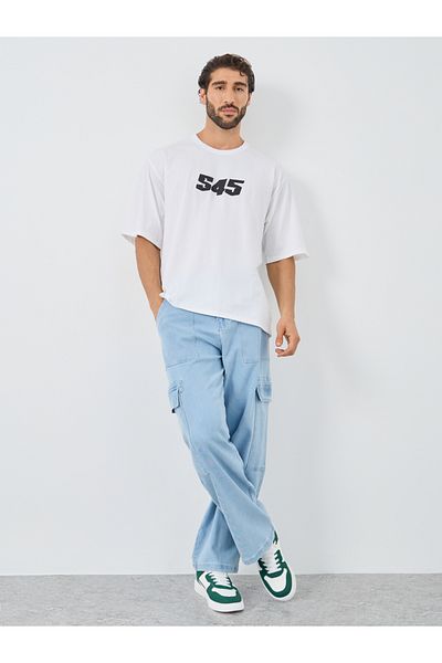 Styli Slogan Print Round Neck Oversized T-Shirt
