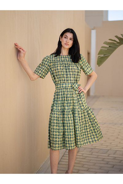 Sanskrutihomes By Styli All-Over Print Tiered A-Line Knee Length Dress
