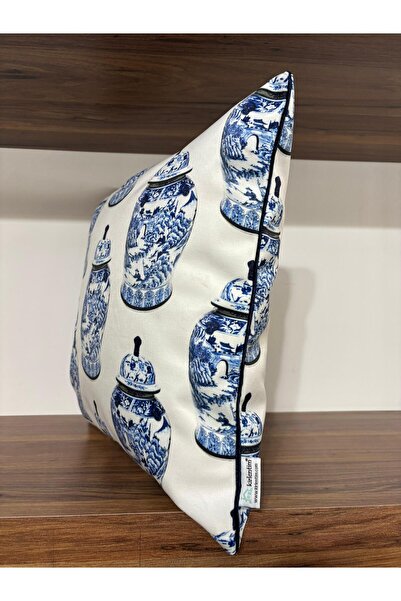 KIRLENTİM 4Lü-E433-E433A White Background Double Sided Patterned Fully Filled Throw Pillow with Piping on the Edges