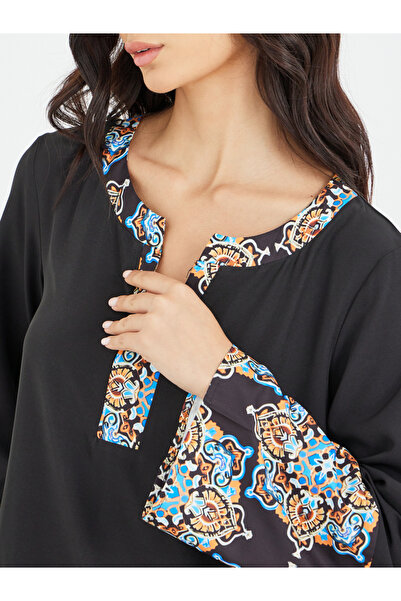 Styli Printed Notch Neck A-Line Jalabiya