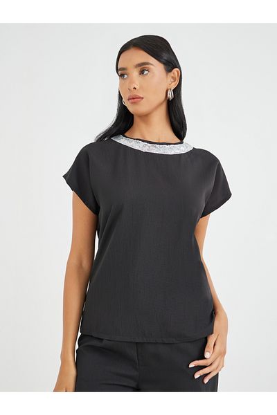 Styli Sequined Neckline Top and Pants Co-Ords