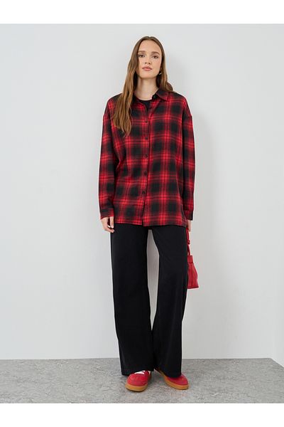 Styli Checked Buttoned Spread Collar Oversized Shirt
