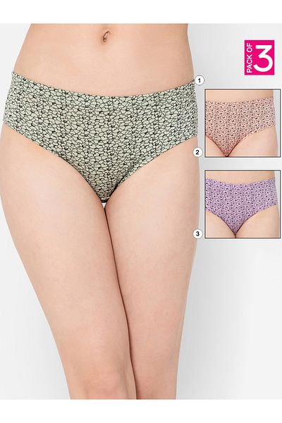 Clovia By Styli Pack of 3 - Floral Print Mid Rise Cotton Hipster Briefs with Inner Elastic