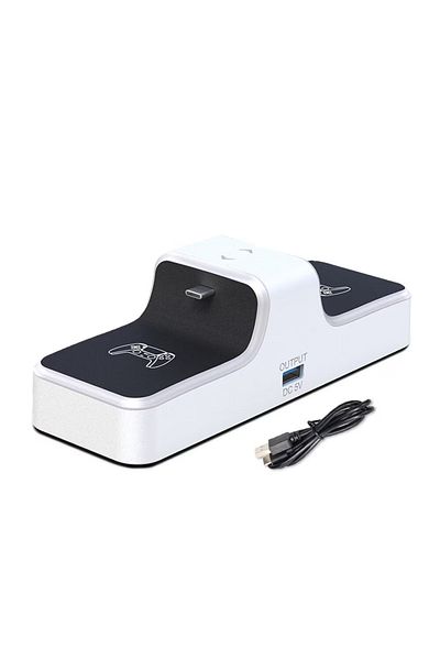 Honcam PS5 controller charging station, double stand, fast charging, charging indicator, Black/White