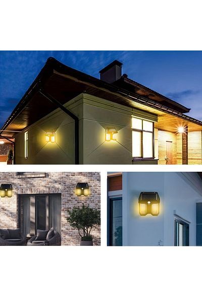 divendi-ro Set of 4 x Double solar wall lights, 2W, 1200LM, weatherproof IP65, for home or garden, black