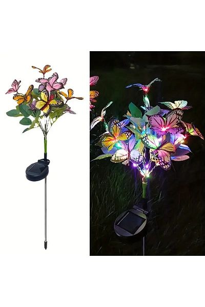 divendi-ro Solar Multicolor Butterfly Lamp for Garden or Terrace, IP65, with Light Sensor, 65cm High