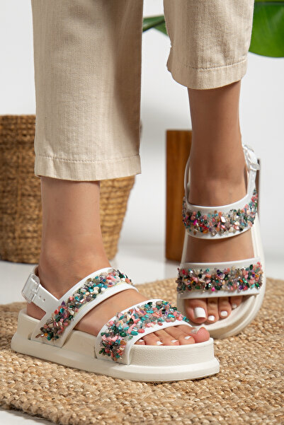 PLN SHOES Comfortable Sole Women's Natural Stone Double Strap Sea Stone Orthopedic Eva Sandals