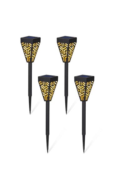 divendi-ro Set of 4 decorative solar garden lamps, 2 in 1, suspended or recessed, black, with warm white light