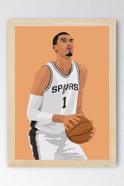 Saturn Victor Wembanyama Framed Painting - Basketball Nba Poster Painting