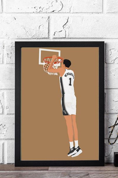 Saturn Victor Wembanyama Framed Painting - Basketball Nba Poster Painting