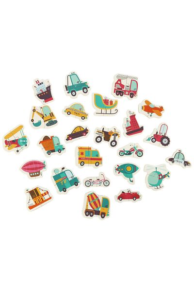 Micostore Set of 24 Educational Puzzles with Means of Transport, Metal Storage Box, 5.5x6 cm, 3 years+
