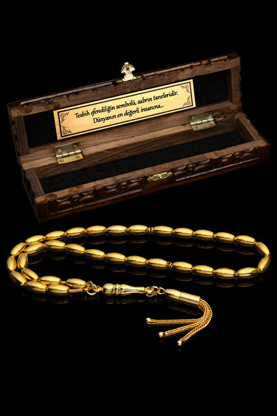 OTTOTESBİH Sertifikalı 22K Altın Kaplama Gümüş Tespih 5x9.5mm 19Gr Arpa Kesim