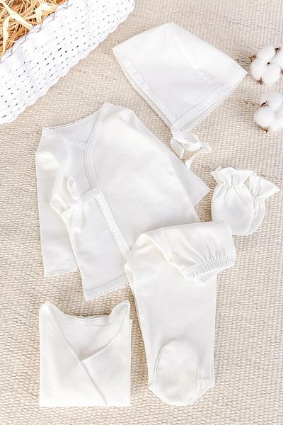 Babymod Natural 100% Cotton 5-Piece Baby Girl Boy Hospital Release Bodysuit Set Newborn Open Need Set