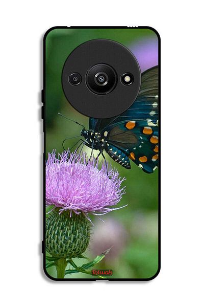 Tolwak غطاء حماية لهاتف Xiaomi Redmi A3 4G بتصميم فراشة على زهرة